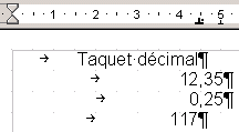 Taquet dcimal